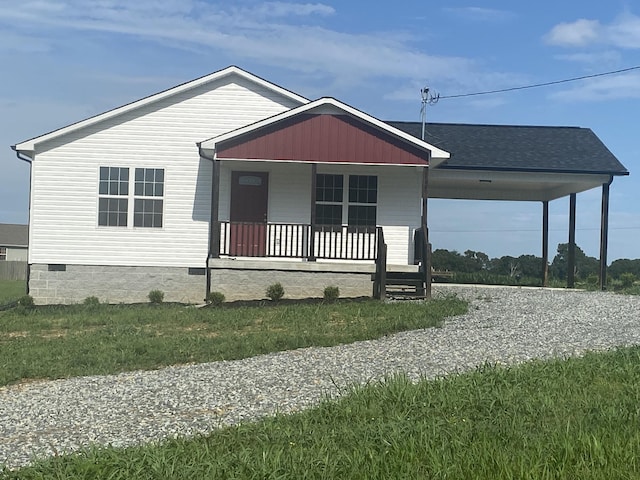 369 Brace Loop, Summertown, TN 38483 - ranch-style home with covered porch, an attached carport, driveway, and crawl space