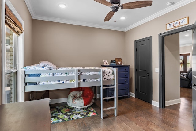 268 Planters Cir, Leoma, TN 38468 - bedroom featuring ornamental molding, wood finished floors, recessed lighting, and ceiling fan