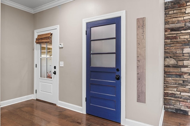 268 Planters Cir, Leoma, TN 38468 - entryway with dark wood-type flooring and crown molding