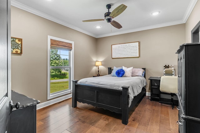 268 Planters Cir, Leoma, TN 38468 - bedroom featuring wood finished floors, ornamental molding, recessed lighting, and a ceiling fan