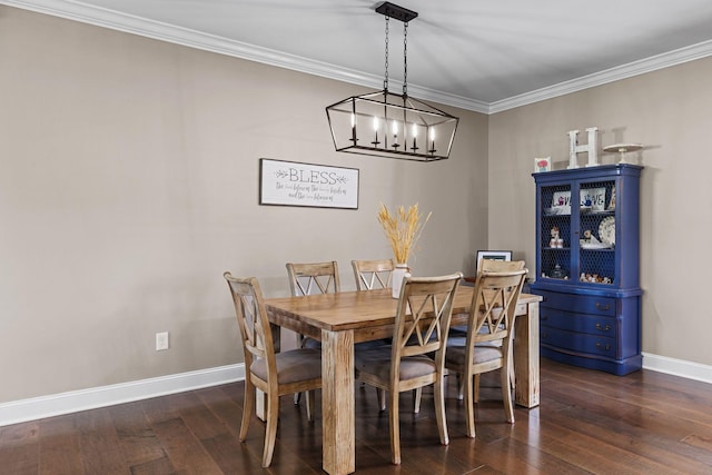 268 Planters Cir, Leoma, TN 38468 - dining room with dark wood-type flooring, ornamental molding, and a chandelier