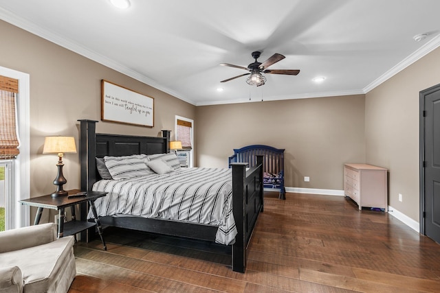 268 Planters Cir, Leoma, TN 38468 - bedroom with recessed lighting, ornamental molding, hardwood / wood-style floors, and a ceiling fan