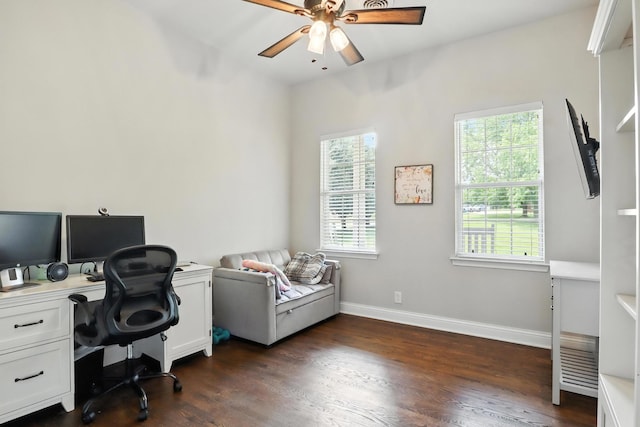 1069 Pleasant Valley Rd, Greenbrier, TN 37073 - office space featuring a ceiling fan and dark wood-style flooring