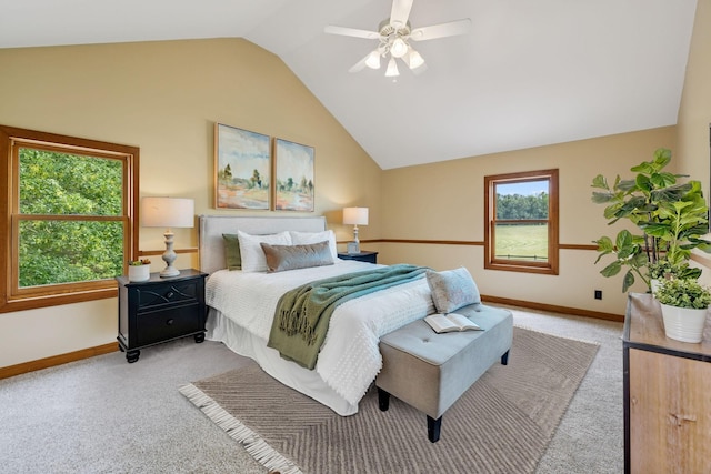 4255 Mcfall Rd, Cumberland City, TN 37050 - bedroom with light carpet, lofted ceiling, multiple windows, and a ceiling fan