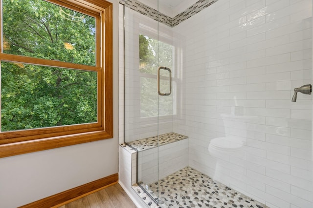 4255 Mcfall Rd, Cumberland City, TN 37050 - full bathroom featuring a shower stall and wood finished floors