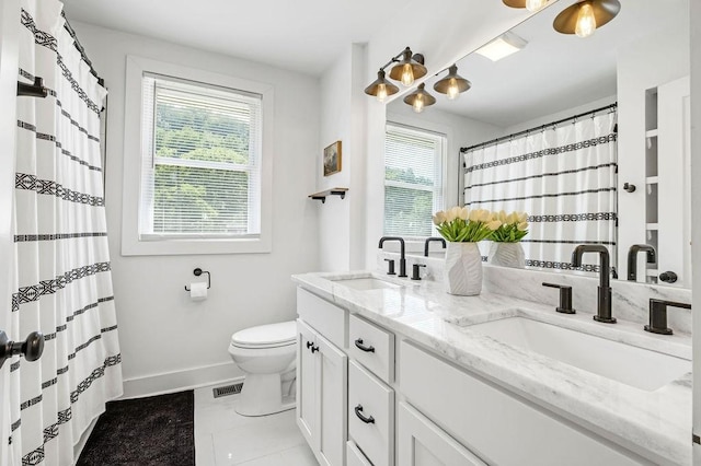5171 Whites Creek Pike, Whites Creek, TN 37189 - bathroom with double vanity, tile patterned flooring, and a shower with curtain