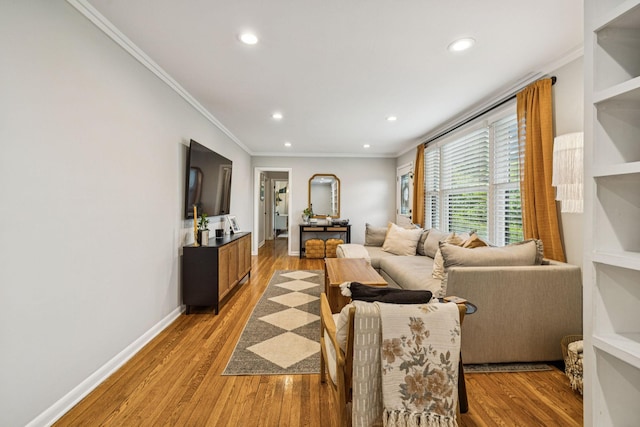 204 Eldon Ct, Nashville, TN 37214 - living room with ornamental molding, light wood-style flooring, and recessed lighting