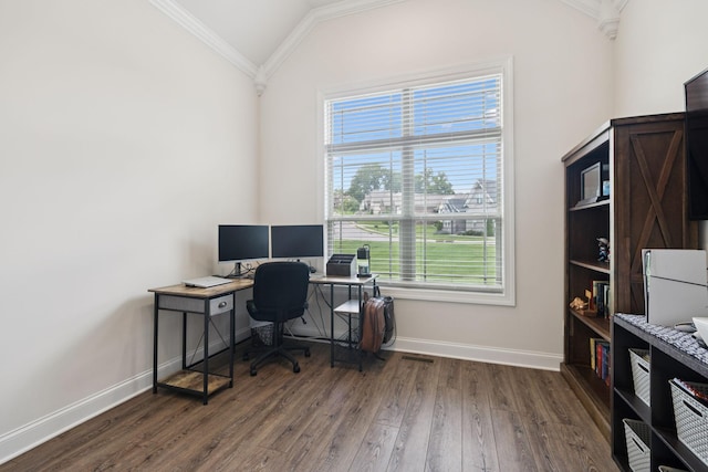 623 Josef Cir, Columbia, TN 38401 - office space with lofted ceiling, ornamental molding, and wood finished floors