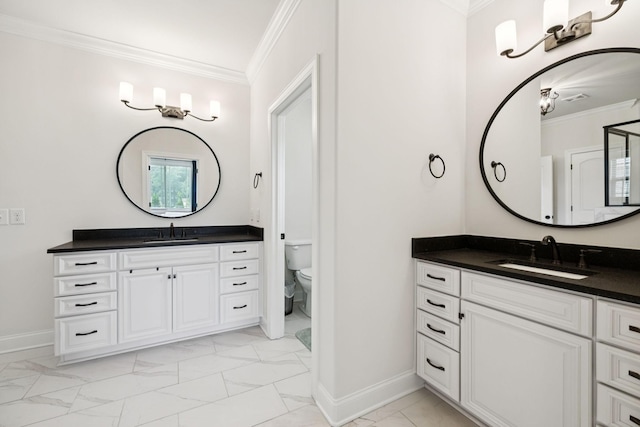 623 Josef Cir, Columbia, TN 38401 - full bath featuring marble look tiles, crown molding, and two vanities