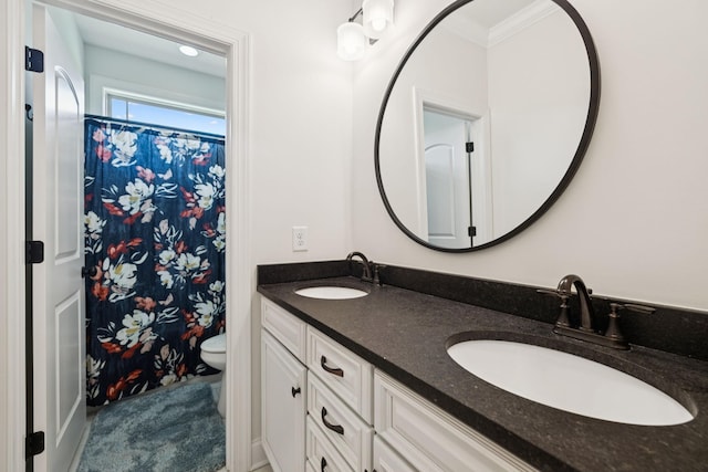 623 Josef Cir, Columbia, TN 38401 - full bath with double vanity, ornamental molding, and curtained shower