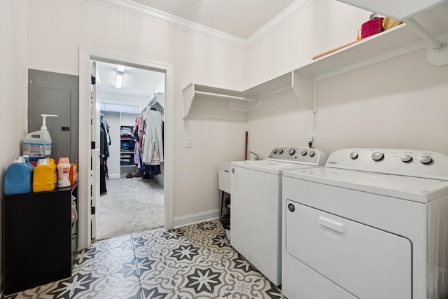 623 Josef Cir, Columbia, TN 38401 - laundry area with independent washer and dryer, crown molding, and light colored carpet