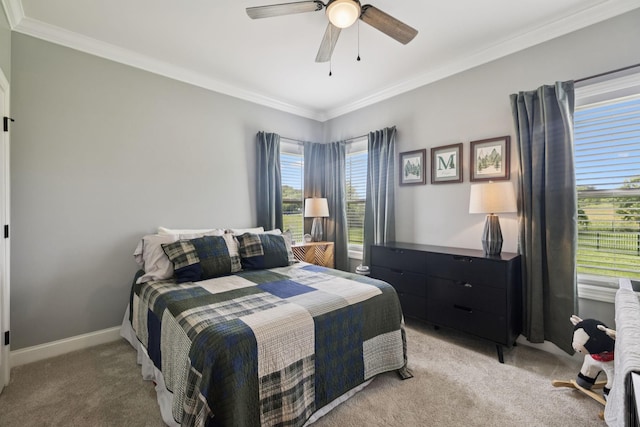 623 Josef Cir, Columbia, TN 38401 - bedroom featuring light carpet, ornamental molding, and ceiling fan
