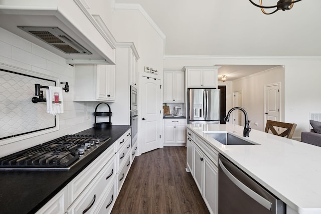 623 Josef Cir, Columbia, TN 38401 - kitchen featuring stainless steel appliances, tasteful backsplash, extractor fan, white cabinets, and dark wood-style floors