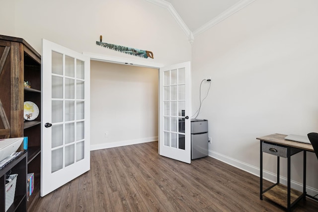 623 Josef Cir, Columbia, TN 38401 - unfurnished office with french doors, crown molding, wood finished floors, and vaulted ceiling