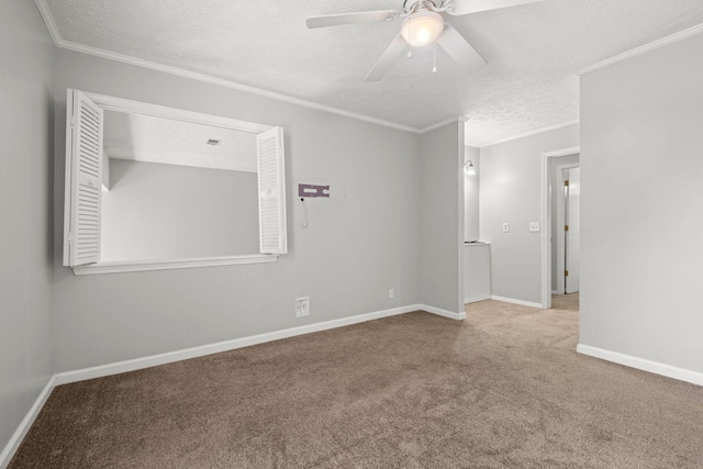1029 Rachels Square Dr, Hermitage, TN 37076 - carpeted spare room featuring a textured ceiling, a ceiling fan, and ornamental molding