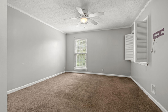 1029 Rachels Square Dr, Hermitage, TN 37076 - spare room with a textured ceiling, crown molding, carpet flooring, and ceiling fan