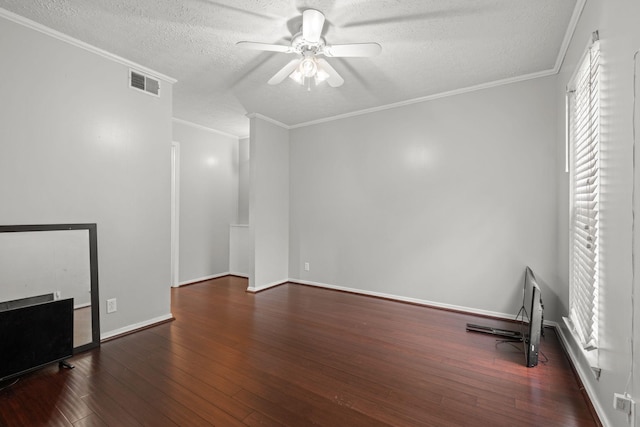 1029 Rachels Square Dr, Hermitage, TN 37076 - unfurnished living room featuring ceiling fan, a textured ceiling, wood finished floors, and crown molding