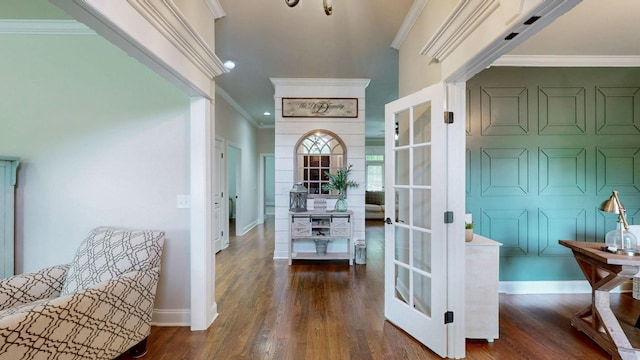 15505 Versailles Rd, Rockvale, TN 37153 - foyer with dark wood-style floors, ornamental molding, and french doors