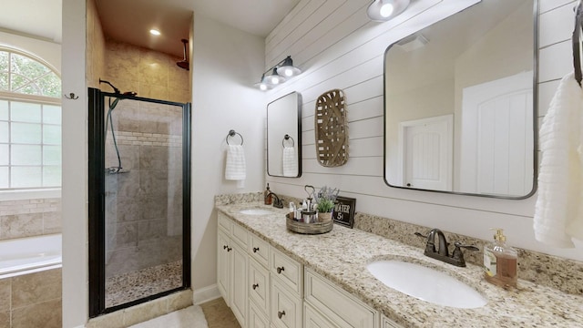 15505 Versailles Rd, Rockvale, TN 37153 - full bathroom featuring a shower stall, double vanity, and a garden tub