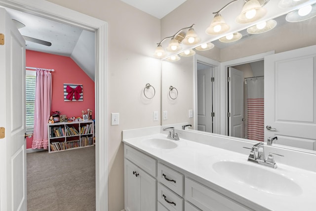 2213 Kirkwall Dr, Nolensville, TN 37135 - full bathroom featuring lofted ceiling and double vanity