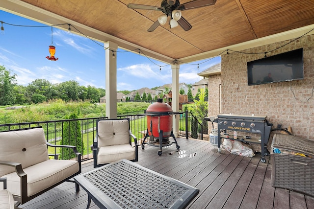 2213 Kirkwall Dr, Nolensville, TN 37135 - wooden terrace with ceiling fan and a grill