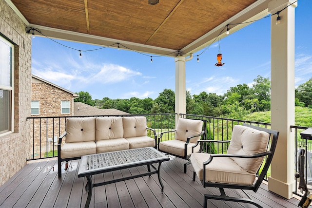2213 Kirkwall Dr, Nolensville, TN 37135 - wooden terrace featuring an outdoor living space and view of scattered trees