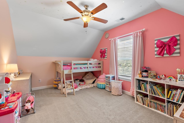 2213 Kirkwall Dr, Nolensville, TN 37135 - carpeted bedroom with lofted ceiling and ceiling fan