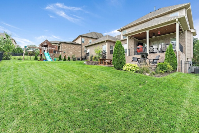 2213 Kirkwall Dr, Nolensville, TN 37135 - view of yard featuring a playground, a patio, and a ceiling fan