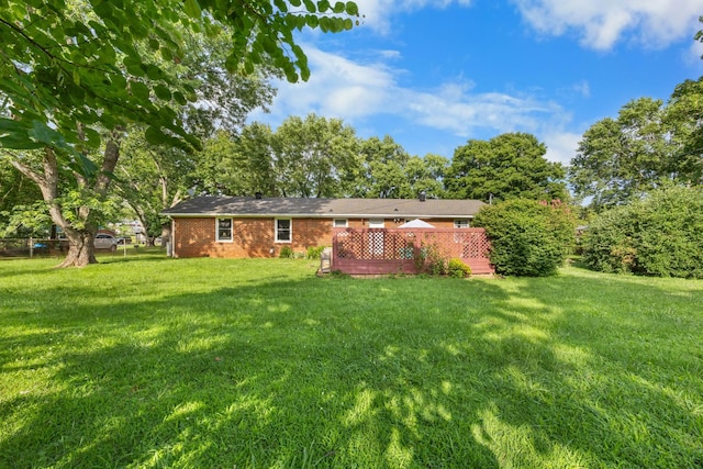 19 Garth Dr, Clarksville, TN 37040 - rear view of house with a yard, a wooden deck, and brick siding