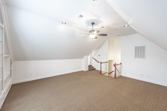 1176 Fairvue Village Ln, Gallatin, TN 37066 - additional living space featuring vaulted ceiling, carpet, ceiling fan, and recessed lighting