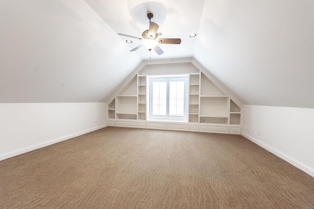1176 Fairvue Village Ln, Gallatin, TN 37066 - additional living space featuring vaulted ceiling, carpet, built in features, and a ceiling fan