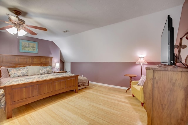 1064 Crane Ct, Kingston Springs, TN 37082 - bedroom featuring light wood-style flooring, vaulted ceiling, and ceiling fan