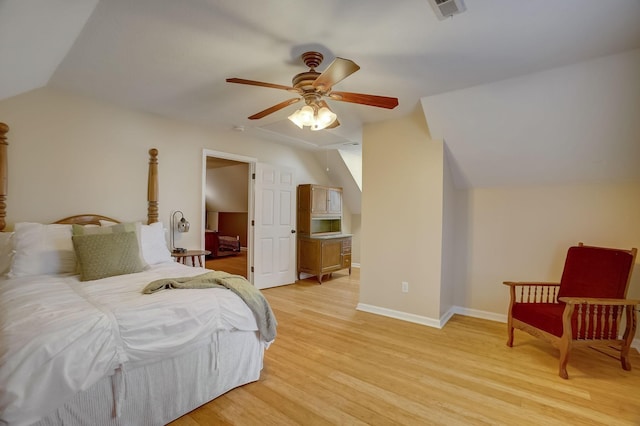 1064 Crane Ct, Kingston Springs, TN 37082 - bedroom with vaulted ceiling, light wood-style floors, and ceiling fan