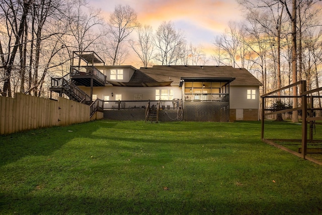 1064 Crane Ct, Kingston Springs, TN 37082 - back of house at dusk featuring stairs, a deck, and crawl space