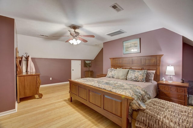 1064 Crane Ct, Kingston Springs, TN 37082 - bedroom with light wood-style flooring, vaulted ceiling, and a ceiling fan