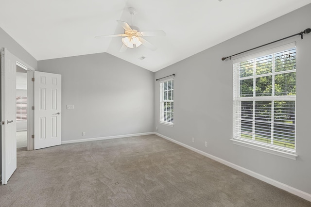 1220 Kelly Ct, Franklin, TN 37064 - carpeted empty room with vaulted ceiling, a ceiling fan, and healthy amount of natural light