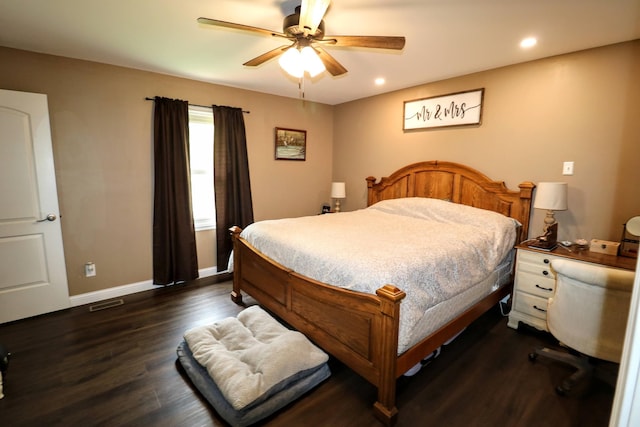 60 Jayson St, Camden, TN 38320 - bedroom with dark wood-style flooring, recessed lighting, and a ceiling fan