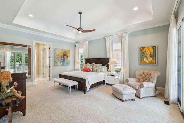 114 Middleton Cir, Nashville, TN 37215 - bedroom with carpet, multiple windows, ornamental molding, a tray ceiling, and recessed lighting