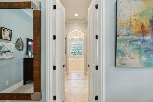 114 Middleton Cir, Nashville, TN 37215 - corridor featuring light tile patterned flooring, ornamental molding, and recessed lighting