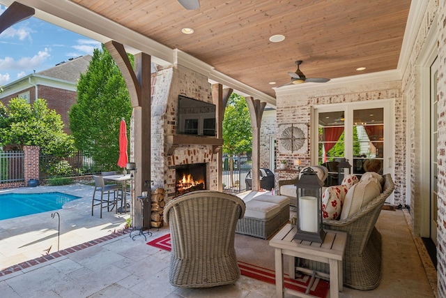 114 Middleton Cir, Nashville, TN 37215 - view of patio featuring an outdoor brick fireplace and a ceiling fan