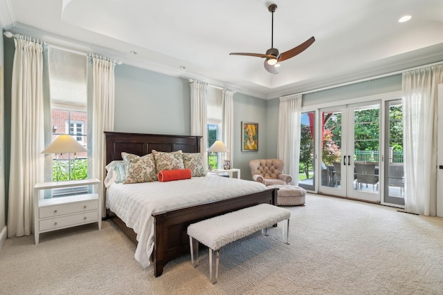 114 Middleton Cir, Nashville, TN 37215 - bedroom with access to exterior, carpet, ornamental molding, french doors, and ceiling fan
