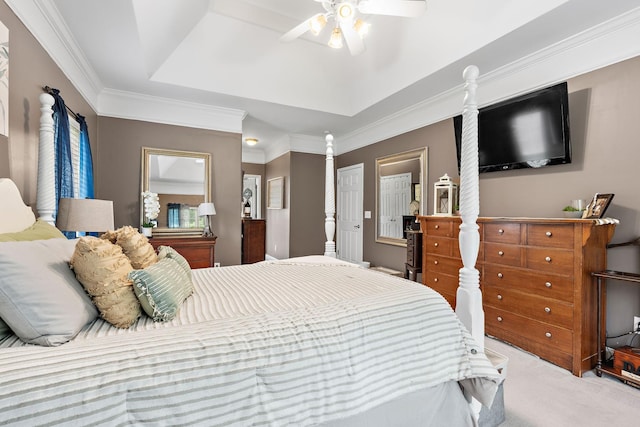 604 Applejack Ct, Antioch, TN 37013 - bedroom featuring a tray ceiling, carpet flooring, crown molding, and a ceiling fan