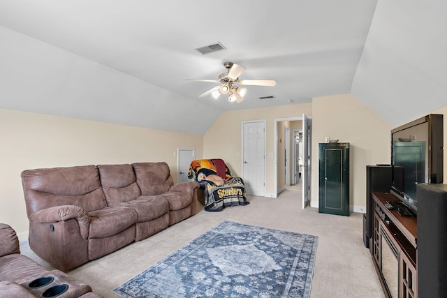 604 Applejack Ct, Antioch, TN 37013 - living area with light carpet, vaulted ceiling, and a ceiling fan