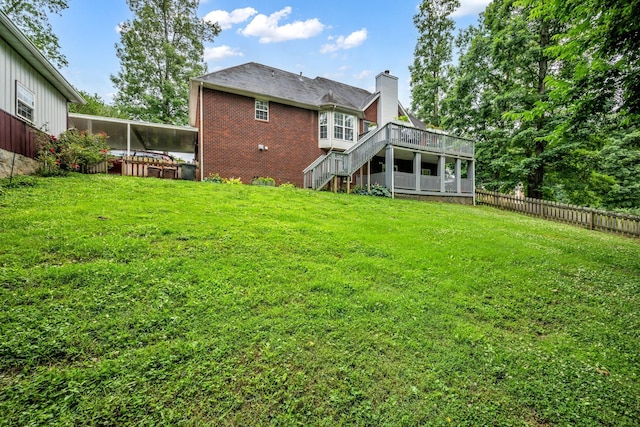 1013 Laurel Hills Dr, Dickson, TN 37055 - rear view of house with stairs, a deck, brick siding, and a chimney