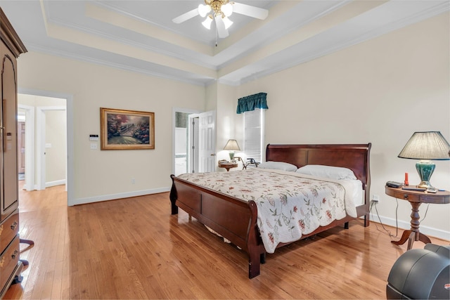 8013 Rosemere Way, Chattanooga, TN 37421 - bedroom featuring ornamental molding, light wood-style floors, a tray ceiling, and a ceiling fan