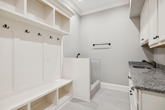 703 Welsh Ln, Franklin, TN 37064 - mudroom featuring a sink and ornamental molding