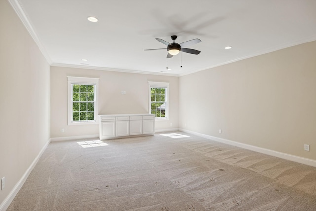 703 Welsh Ln, Franklin, TN 37064 - unfurnished room with ornamental molding, light colored carpet, plenty of natural light, ceiling fan, and recessed lighting