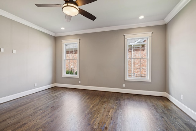 703 Welsh Ln, Franklin, TN 37064 - unfurnished room featuring plenty of natural light, ornamental molding, dark wood-style floors, ceiling fan, and recessed lighting