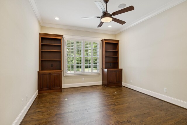 703 Welsh Ln, Franklin, TN 37064 - unfurnished room featuring ornamental molding, ceiling fan, dark wood finished floors, and recessed lighting