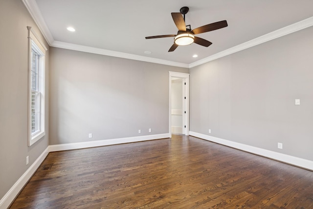 703 Welsh Ln, Franklin, TN 37064 - empty room featuring ornamental molding, dark wood finished floors, a ceiling fan, and recessed lighting